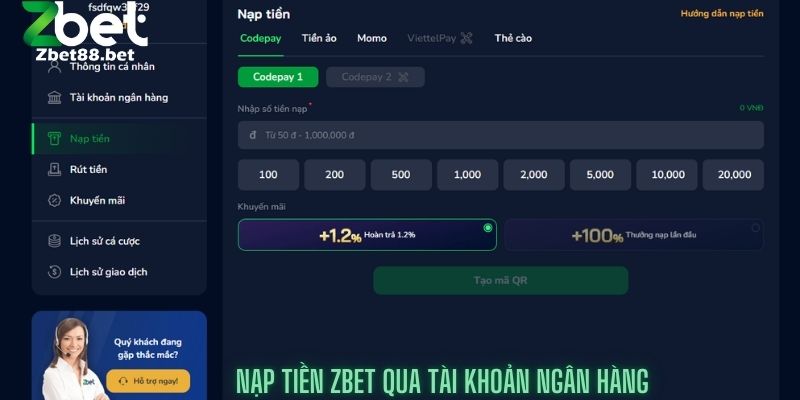 Nạp tiền Zbet qua tài khoản ngân hàng